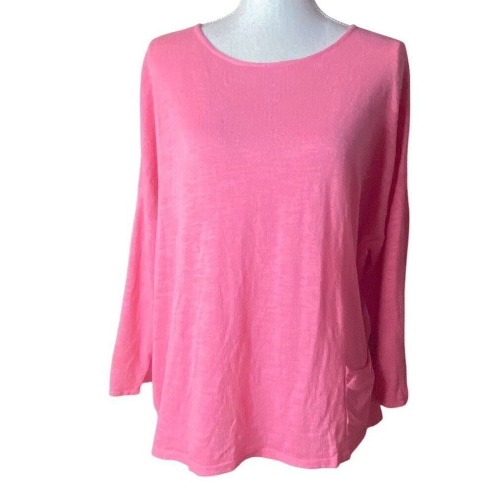 J. Jill Womens Pink 3/4 Sleeve Knit Linen Cotton Blend Pullover Sweater Size XL